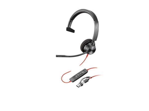 HP Poly Blackwire 3310 - Blackwire 3300 series - hodesett - on-ear - kablet - USB-C - svart - UC-sertifisert