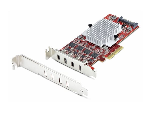 StarTech.com P10Q4C-USB-CARD-LP, PCIe, USB 3.2 Gen 2 (3.1 Gen 2), PCI 3.0, SATA 15 -liitin, punainen, ASMedia - ASM3142 x4, ASMedia - ASM1543 x4, A...