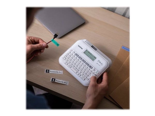Brother P-Touch PT-D410 - Etikettmaker - S/H - termotransfer - 18 mm bredde - 180 dpi - inntil 20 mm/sek - USB - kutter - speilutskrift, vertikal u...