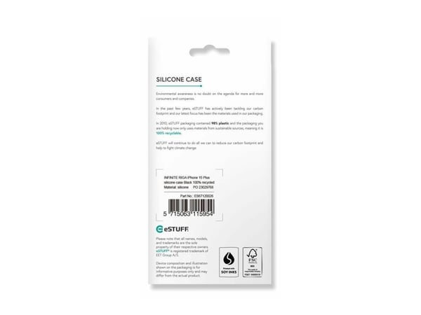 eSTUFF ES67120026, Suojus, Apple, iPhone 15 Plus, 17 cm (6.7"), Musta