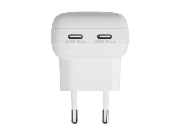 dbramante1928 re-charge Pro - Strømadapter - flat - 20 watt - 3 A - 2 utgangskontakter (USB-C) - hvit - Europa