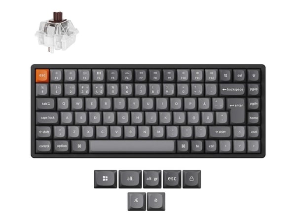 Keychron K2 MAX - Tastatur - QMK, mekanisk - 75% - bakgrunnsbelyst - trådløs - 2.4 GHz, Bluetooth 5.1, USB-C - QWERTY - Nordisk - tastsvitsj: Keych...