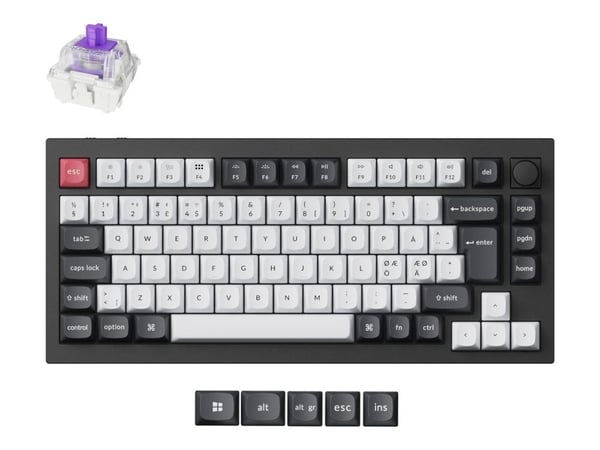 Keychron Q1 HE - Tastatur - QMK custom, fully assembled knob - 75% - backlit - trådløs - 2.4 GHz, USB, Bluetooth 5.1, USB-C - QWERTY - Nordisk - ta...