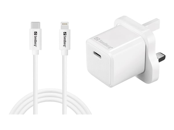 Sandberg - Strømadapter - 20 watt - 3 A - PD (USB-C) - på kabel: Lightning - Storbritannia