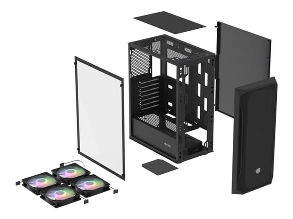 Fury Shobo SH4F RGB - Midi-tårn - ATX - sidepanel med vindu (herdet glass) - ingen strømforsyning (ATX) - svart - USB/lyd