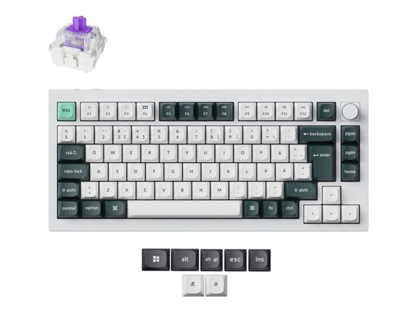 Keychron Q1 HE - Tastatur - QMK custom, fully assembled knob - 75% - backlit - trådløs - 2.4 GHz, USB, Bluetooth 5.1, USB-C - QWERTY - Nordisk - ta...