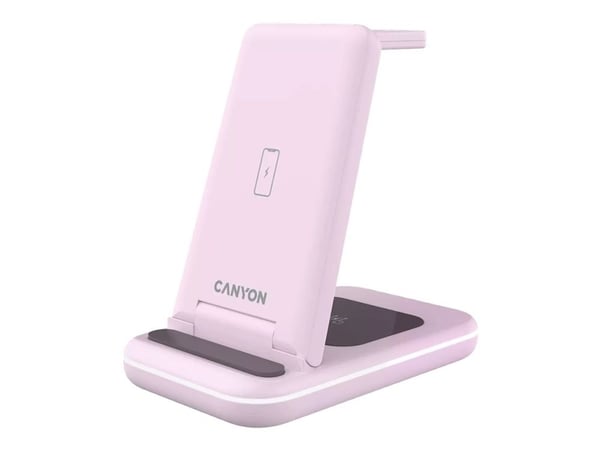 Canyon WS-304 - Trådløst ladestativ - 3-i-1 - 15 watt - 1.5 A - QC - rosa