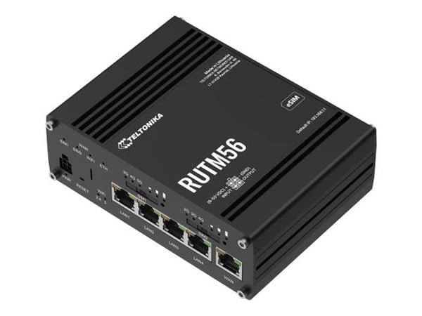 Teltonika RUTM56 - Trådløs ruter - maske - WWAN 4-portssvitsj - 1GbE - Wi-Fi 5 - Dobbeltbånd - 5G, 4G, 3G, 2G - DIN-skinnemonterbar, veggmonterbar,...