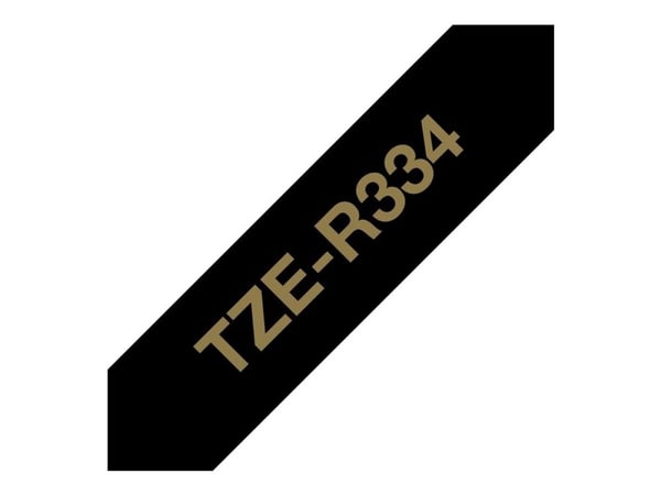 Brother TZe-R334 gavebånd 12mm x 4m - guld på sort satinbånd