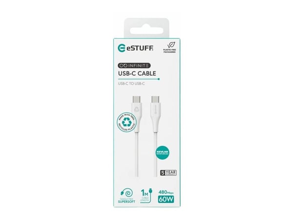 eSTUFF ES604170, 1 m, USB C, USB C, USB 2.0, 480 Mbit/s, Valkoinen
