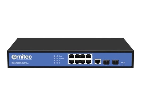 Ernitec - Switch - Styrt - 8 x 10/100/1000 (PoE) + 2 x Gigabit SFP - stasjonær, rackmonterbar - PoE