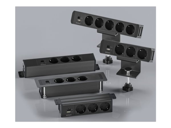 DELTACO elcentral, 3 uttag, 1x21W A+C USB-laddare, GST18-gränssnitt