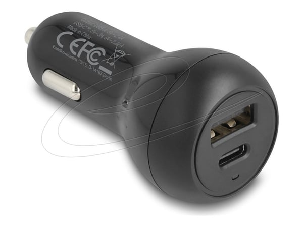 Delock - Bilstrømadapter - 32 watt - 3 A - PD 3.0 - 2 utgangskontakter (USB-C, USB) - svart