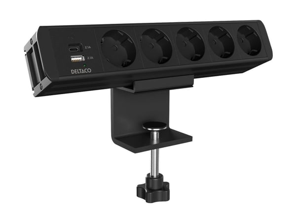DELTACO OFFICE pöytäpistorasia, 5 pistorasiaa, 1x21W A+C USB-lataus, GST18-kaapeliliitin / GT-1005 / 1902242
