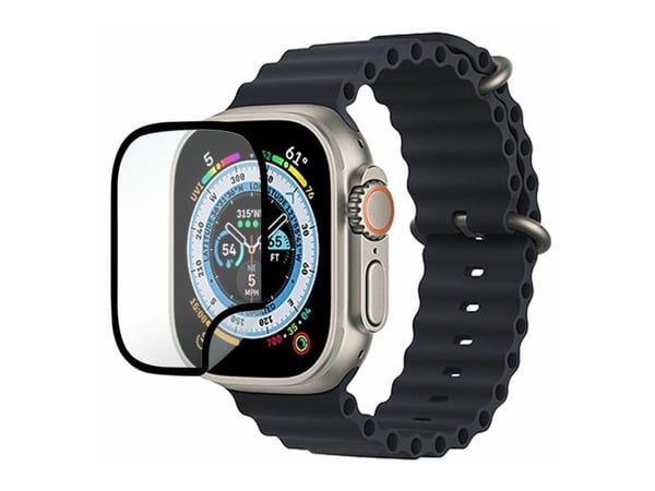 eSTUFF Titan Shield - Skärmskydd för smart klocka - flexible, hybrid - glas - ramfärg svart - för Apple Watch Series 6, Series 7, Series 8