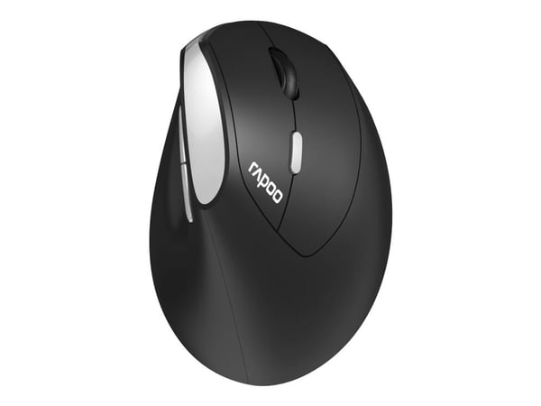 Rapoo EV250 - Vertikal mus - ergonomisk - optisk - 3 knapper - trådløs - 2.4 GHz, USB 3.0 - USB trådløs mottaker - svart