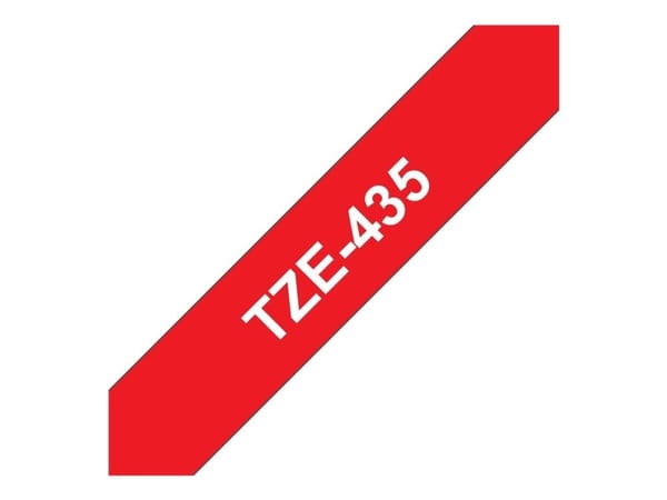 Brother TZe-435 - Hvitt på rødt - Rull (1,2 cm x 8 m) 1 kassett(er) laminert teip - for Brother PT-D210, D600, E115, H110, H200; P-Touch PT-1005, H...