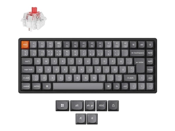 Keychron K2 MAX - Tastatur - QMK, mekanisk - 75% - bakgrunnsbelyst - trådløs - 2.4 GHz, Bluetooth 5.1, USB - QWERTY - Nordisk - tastsvitsj: Keychro...