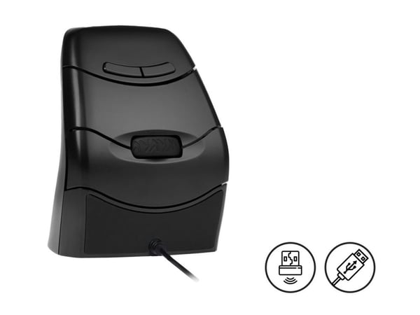 BakkerElkhuizen DXT 3 Precision - Vertikal mus - ergonomisk - høyre- og venstrehåndet - optisk - 7 knapper - kablet - USB-C - svart