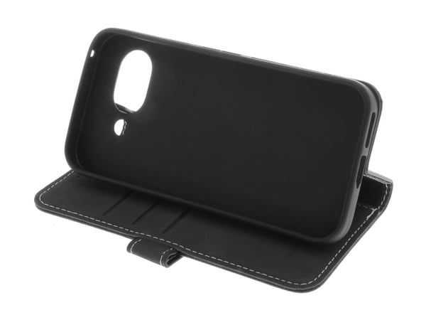 Insmat Exclusive - Flip-deksel for mobiltelefon - ekte skinn, papp+papir, polykarbonat, bomullssøm - svart
