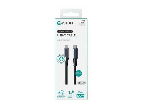 eSTUFF INFINITE - USB-kabel - 24 pin USB-C (hann) til 24 pin USB-C (hann) - USB 3.2 Gen 2 - 1 m - USB Power Delivery (100 W), up to 20 Gbps data tr...