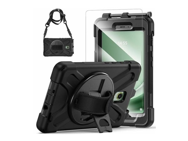 eSTUFF CHICAGO - Baksidedeksel for nettbrett - with screen protector - polykarbonat, silikon - svart - for Samsung Galaxy Tab Active3, Tab Active5