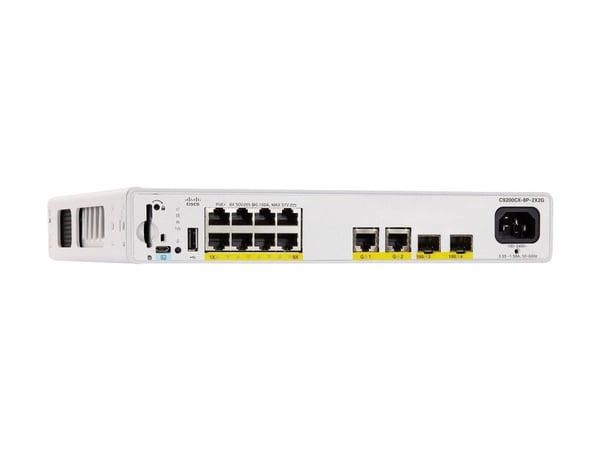 Cisco Catalyst C9200CX-8P-2X2G-A, Hallittu, L2/L3, Gigabit Ethernet (10/100/1000), Täysin kaksipuolinen, Power over Ethernet -tuki, Telineasennus