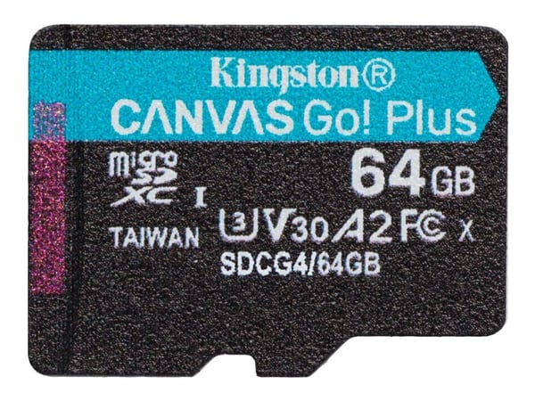 Kingston Canvas Go! Plus - Flashminnekort - 64 GB - A2 / Video Class V30 / UHS-I U3 / Class10 - microSDXC UHS-I