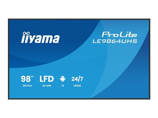 iiyama ProLite LE9864UHS-B1AG - 98" Diagonalklasse (97.5" synlig) LED-bakgrunnsbelyst LCD-skjerm - intelligent skilting - med innebygd SoC-mediespi...