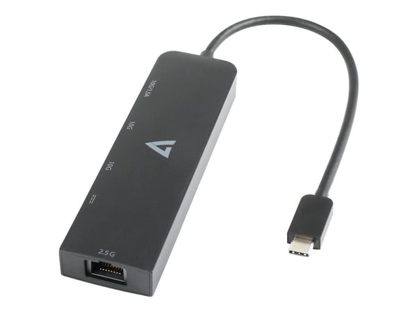 V7 V7UCRJ25GHUB-BLK - Nettverks/USB-adapter - USB-C 3.2 Gen 2 - 2.5GBase-T x 1 + USB 3.2 Gen 2 x 2 + USB-C 3.2 Gen 2 with Power Delivery x 1 - svart