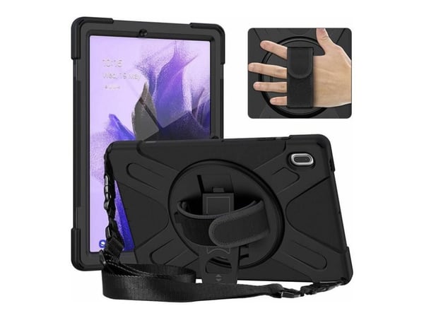 eSTUFF AUSTIN - Baksidedeksel for nettbrett - polykarbonat, silikon - svart - for Samsung Galaxy Tab S7 FE, Tab S7+, Tab S8+, Tab S9 FE+, Tab S9+