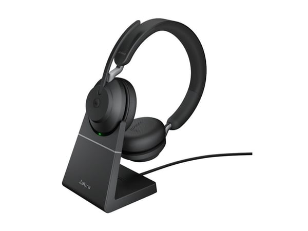 Jabra Evolve2 65 MS Stereo - Hodesett - on-ear - Bluetooth - trådløs - USB-A - lydisolerende - svart - med ladestativ - Certified for Microsoft Teams