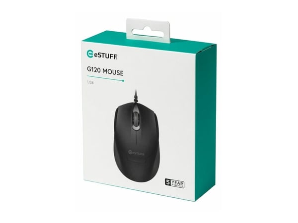 eSTUFF G120 - Mus - höger- och vänsterhänta - optisk - 3 knappar - kabelansluten - USB - svart