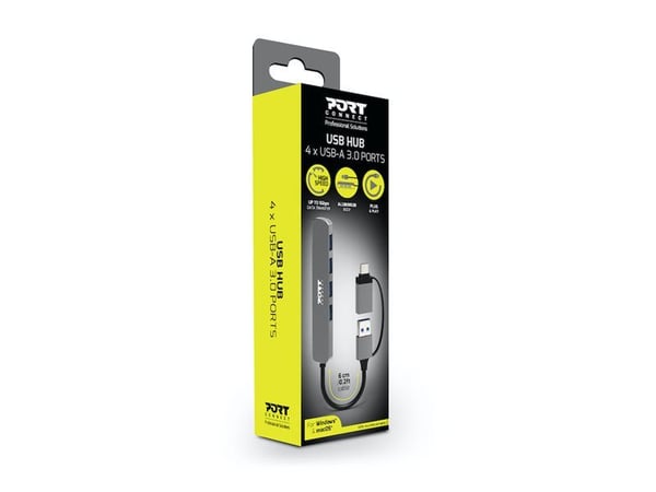 Port Designs 900161, USB 2.0 Type-A, USB Type-C, 5000 Mbit/s, hopea, alumiini, 0,06 m