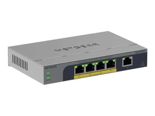 NETGEAR Easy Smart GS105EPP - Switch - hög effekt - L3 - smart - 1 x 10/100/1000 + 4 x 10/100/1000 (PoE+) - skrivbordsmodell, väggmonterbar - PoE+ ...