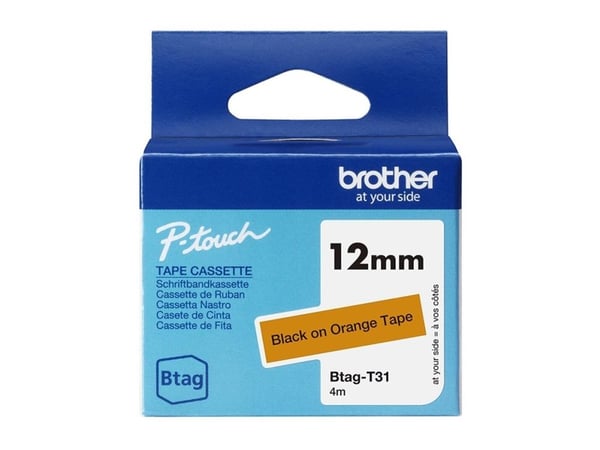 Brother BTAG-T31, Musta oranssilla, Filippiinit, 5 vuosi/vuosia, Brother, P-touch PT-N10, PT-N20, PT-N25BT, 1,2 cm