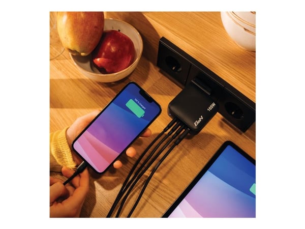 Verbatim - Strømadapter - GaN - 165 watt - 5 A - PD 3.0, PD/PPS, QC 4.0 - 4 utgangskontakter (3 x USB-C, USB)