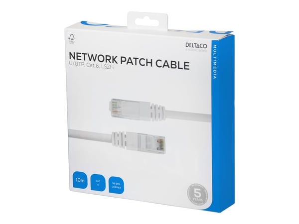 DELTACO - Koblingskabel - RJ-45 (hann) til RJ-45 (hann) - 10 m - UTP - CAT 6 - hvit