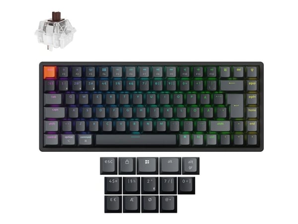Keychron K2 - Version 3 - tastatur - ISO layout, QMK , mechanical - 75% - bakgrunnsbelyst - trådløs - Bluetooth 5.2, USB-C - QWERTY - Nordisk - tas...