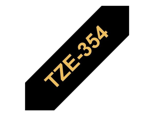 Brother TZe-R354 gavebånd 24mm x 4m - guld på sort satinbånd