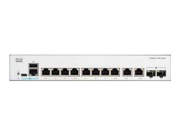 Cisco Catalyst 1300-8T-E-2G - Switch - L3 - Styrt - 8 x 10/100/1000Base-T + 2 x kombo Gigabit SFP/RJ-45 - rackmonterbar