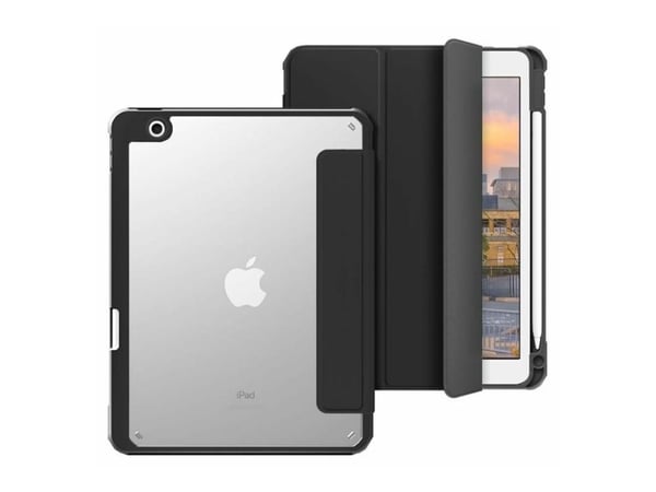 eSTUFF - Skjermdeksel for nettbrett - termoplast-polyuretan (TPU), polykarbonat - svart, gjennomsiktig - 10.2" - for Apple 10.2-inch iPad (7. gener...