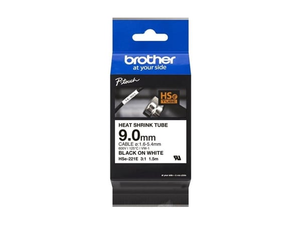 Brother HSe-221E - Svart på hvitt - Rull (0,9 cm x 1,5 m) 1 kassett(er) hengeboks - varmekrympetape - for P-Touch PT-D800W, PT-E550WVP