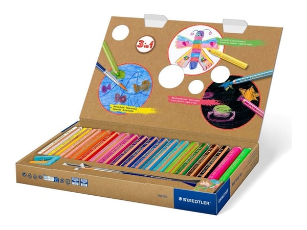 STAEDTLER buddy 3 in 1 - Fargeblyant - voks - for glass, kartong - assorterte farger - 9.5 mm (en pakke 18)