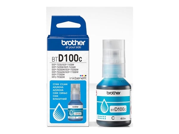 Brother BTD100C, Alkuperäinen, Syaani, Brother, MFC-T930DW, DCP-T830DW, DCP-T730DW, DCP-T530DW, DCP-T430W, DCP-T230, 5000 sivua, 48,8 ml