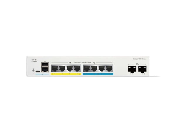 Cisco Catalyst 1300-8MGP-2X - Switch - L3 - Styrt - 4 x Gigabit Ethernet + 4 x 100/1000/2.5G + 2 x 10 Gigabit SFP+ - rackmonterbar - PoE+ (120 W)