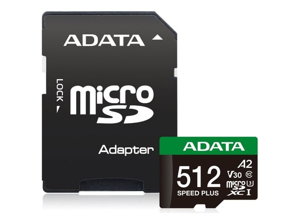 ADATA SPEED PLUS - Flashminnekort (SD-adapter inkludert) - 512 GB - A2 / Video Class V30 / UHS-I U3 / Class10 - SDXC UHS-I
