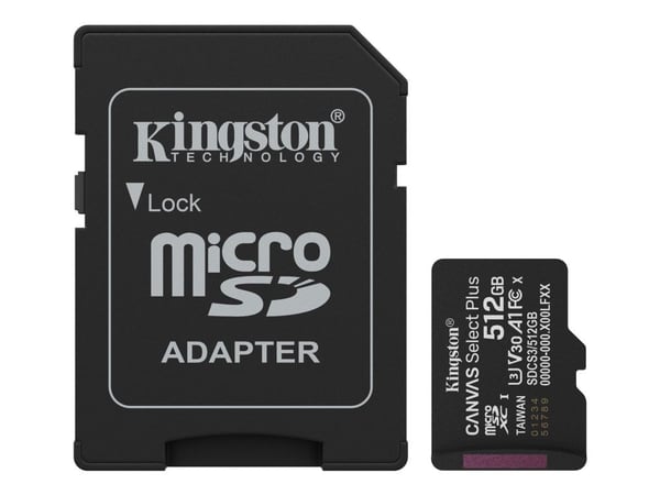 Kingston Canvas Select Plus - Flashminnekort (microSDXC til SD-adapter inkludert) - 512 GB - A1 / Video Class V30 / UHS Class 3 / Class10 - microSD...
