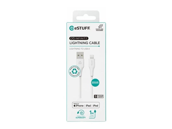 eSTUFF INFINITE - Lightning-kabel - USB hann til Lightning hann - 1 m - MFI-sertifisert - hvit