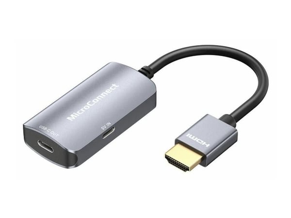 MicroConnect - Video/audio-adapter - 10-pins mikro-USB type B (kun strøm), USB-C hunn til HDMI hann - 20 cm - svart, sølv - aktiv, Enretnings, 4 K ...